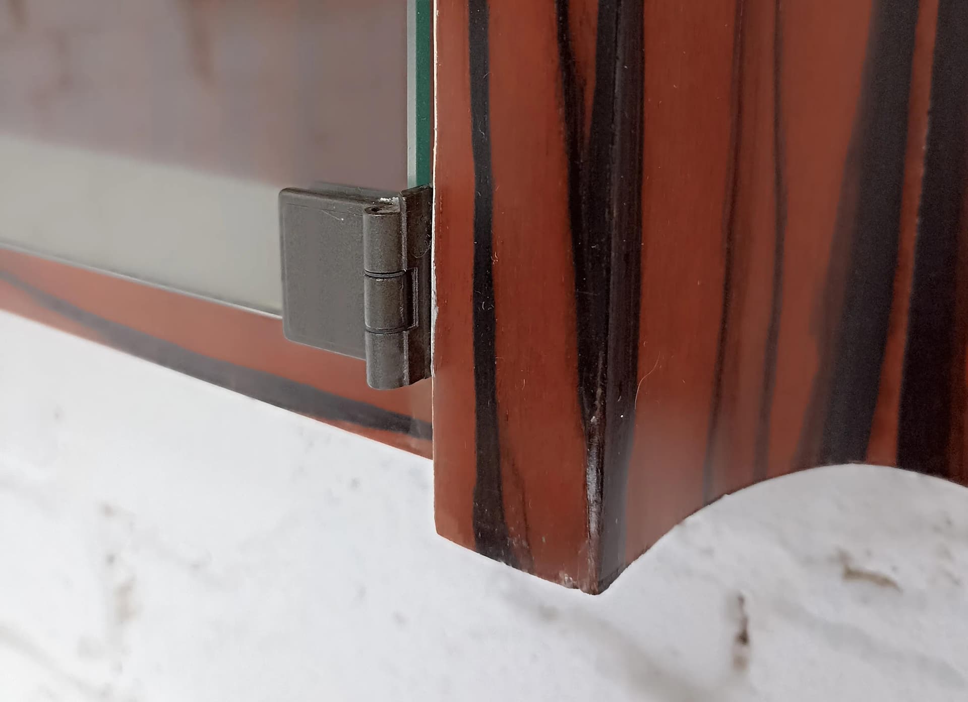 Wall-mounted display cabinet, brown wood, Poland, 1960s. - 14866