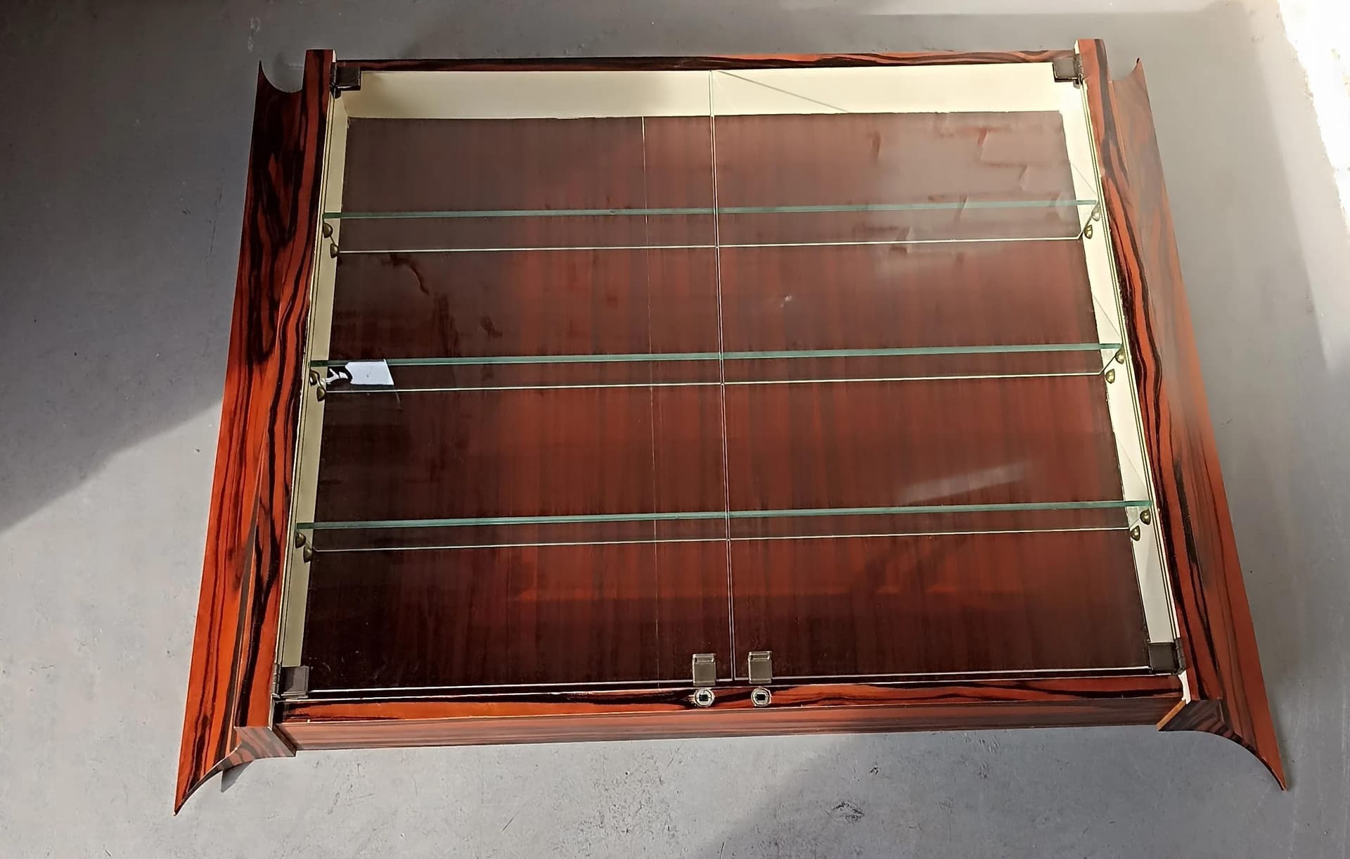 Wall-mounted display cabinet, brown wood, Poland, 1960s. - 14869