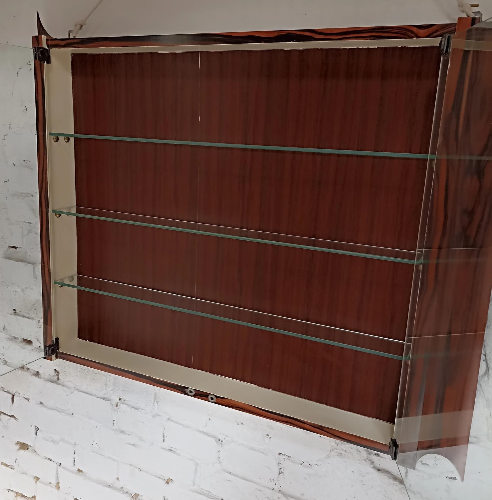 Wall-mounted display cabinet, brown wood, Poland, 1960s. - 14868