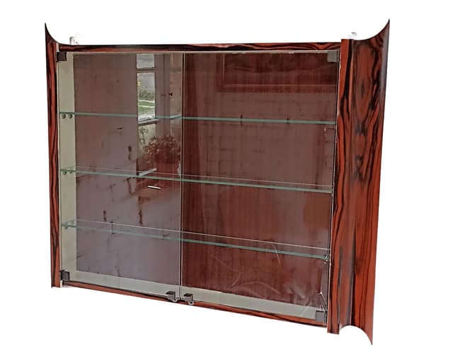 Wall-mounted display cabinet, brown wood, Poland, 1960s. - DIMENSION