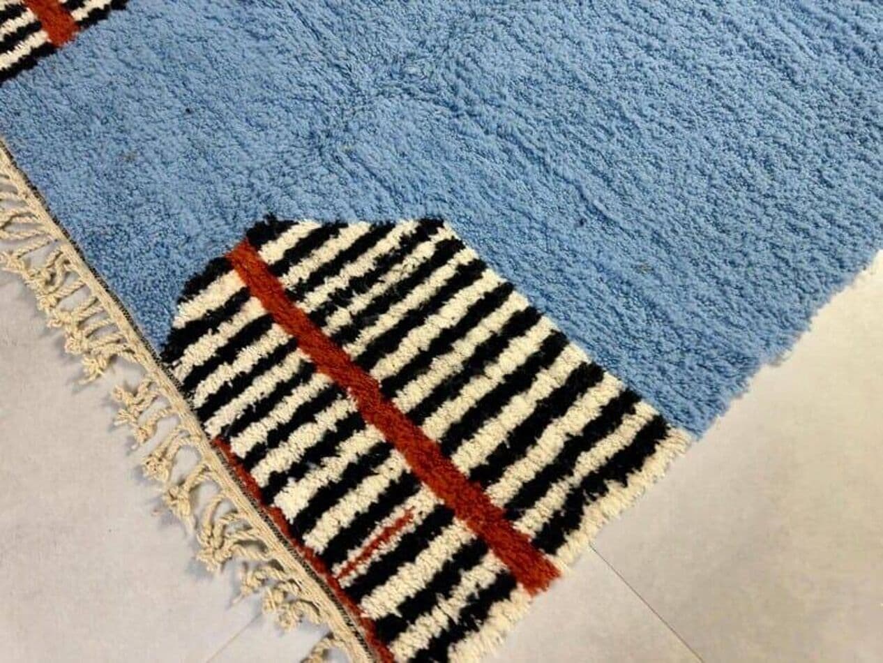 Ręcznie tkany dywan 150x250 cm, wełna, niebieski, czarny, kość słoniowa, pomarańczowy, Maroko - 206861