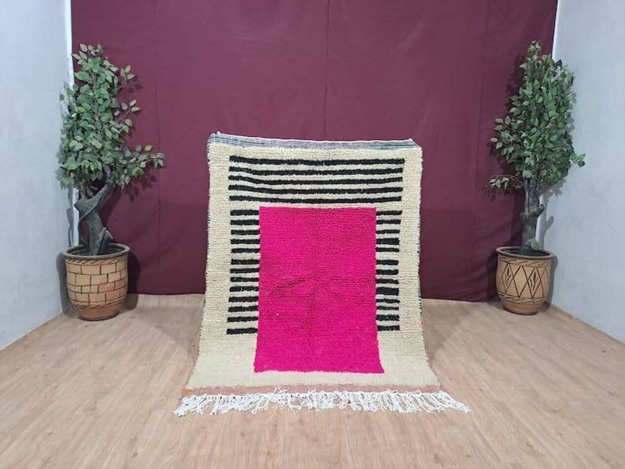 Handwoven rug 150x250 cm, wool, pink, Morocco - 206711