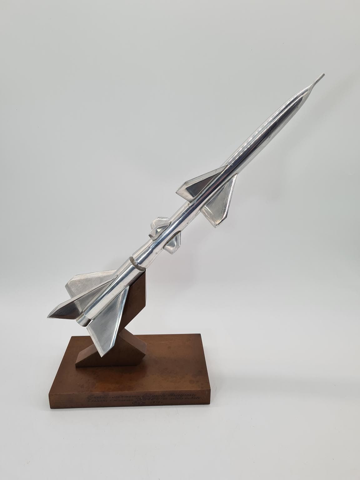 Model rakiety pamiątkowy, srebrny, metal, ZSRR, lata 70. - 205952