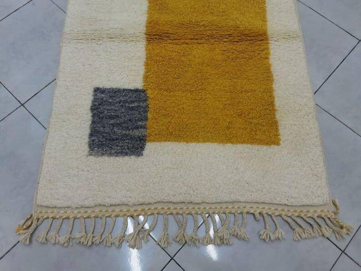 Ręcznie tkany dywan 150x250 cm, wełna, żółty, szary, kość słoniowa, Maroko - 206666