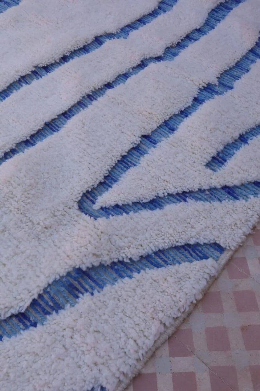 Ręcznie tkany dywan 150x250 cm, wełna, biały, niebieski, Maroko - 206661