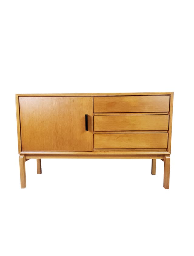 Komoda, dąb jasnobrązowy, proj. M. Grabiński, Ikea, Szwecja, lata 60. - WYMIARY