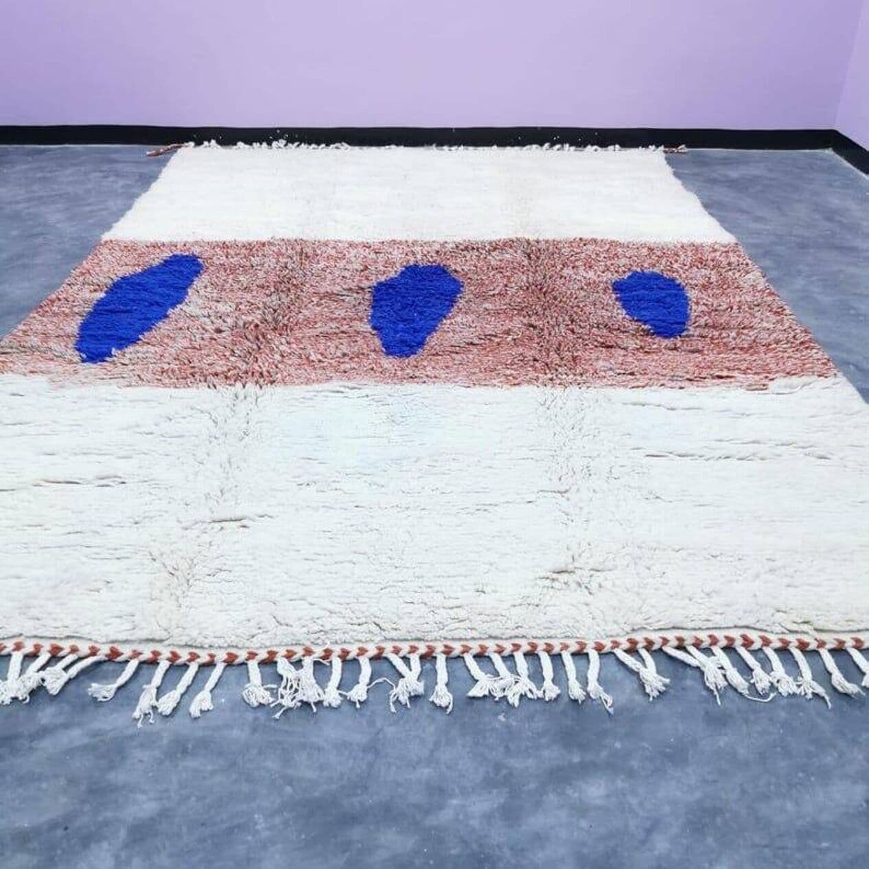 Ręcznie tkany dywan 150x250 cm, wełna, kremowy, gliniany, niebieski, Maroko - 206604