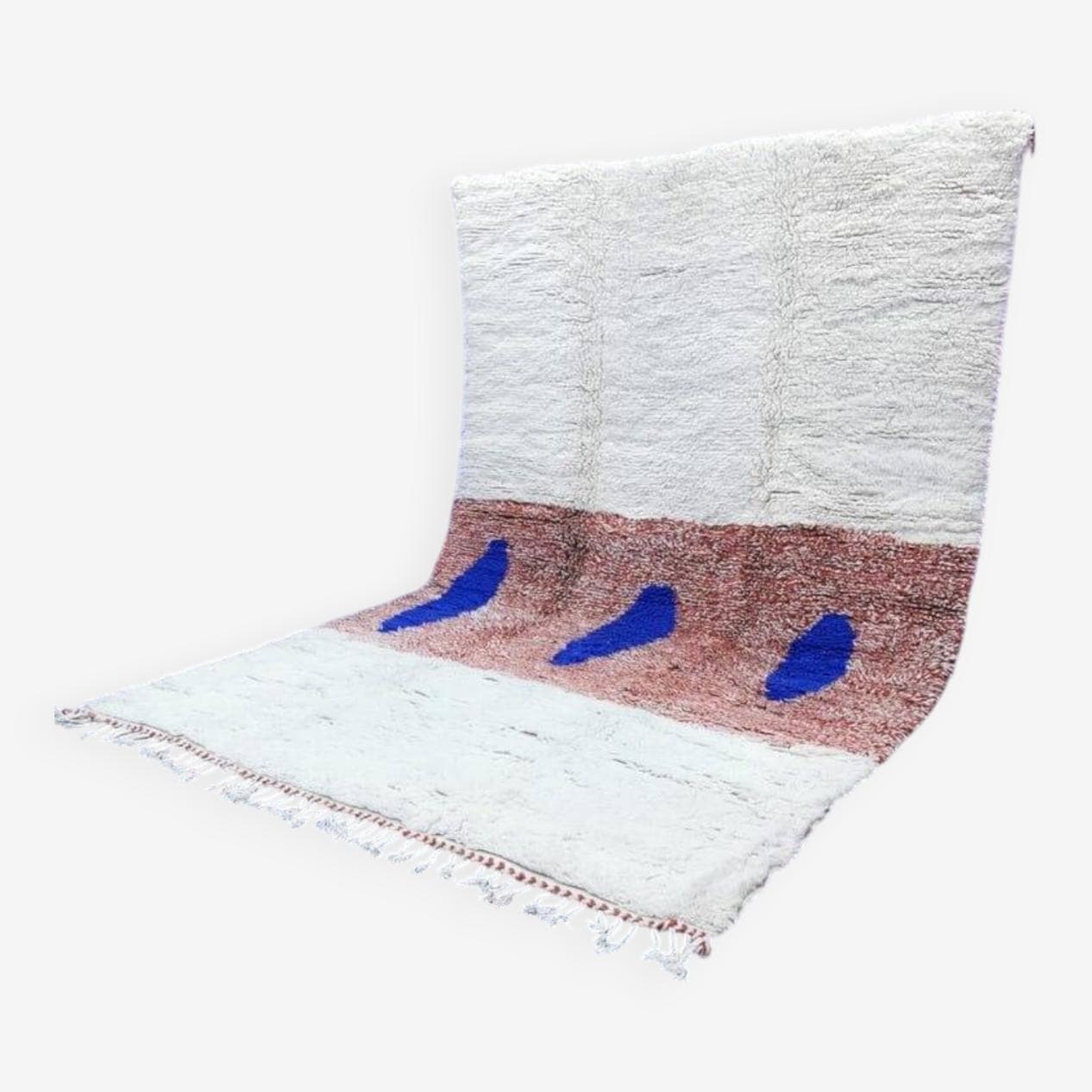 Ręcznie tkany dywan 150x250 cm, wełna, kremowy, gliniany, niebieski, Maroko - 206602