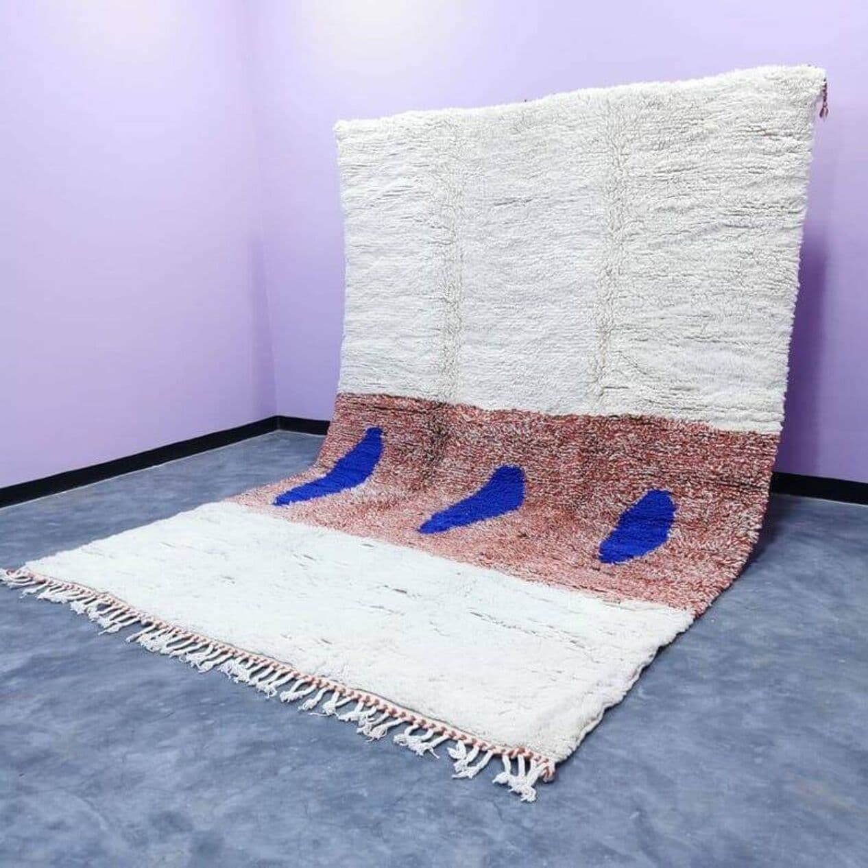 Ręcznie tkany dywan 150x250 cm, wełna, kremowy, gliniany, niebieski, Maroko - 206603