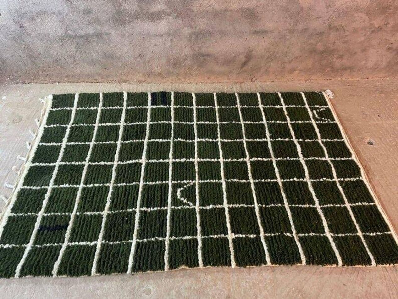 Handwoven rug 140x260 cm, wool, green, Morocco - 206584