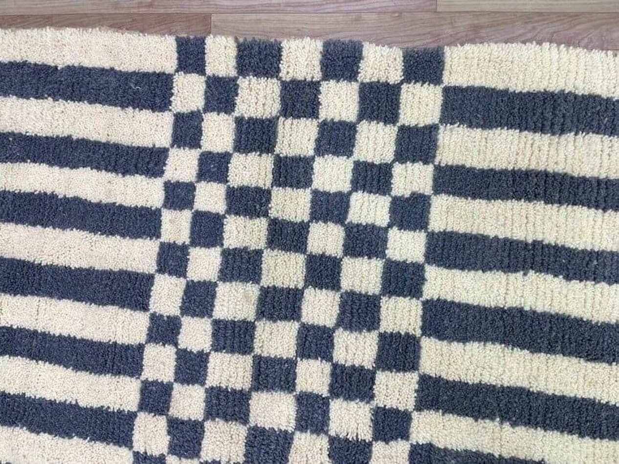 Ręcznie tkany dywan 140x260 cm, wełna, kość słoniowa, czarny, Maroko - 206580