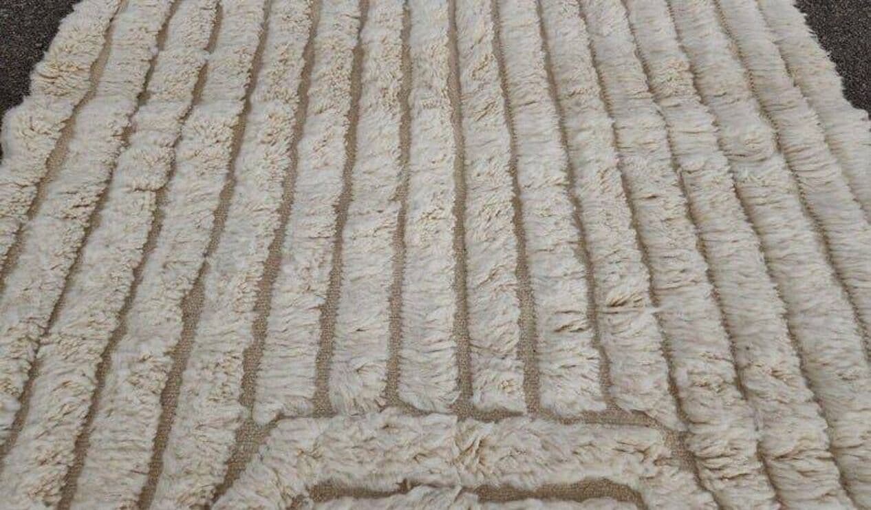 Handwoven rug 150x250 cm, wool, white, beige, Morocco - 206569
