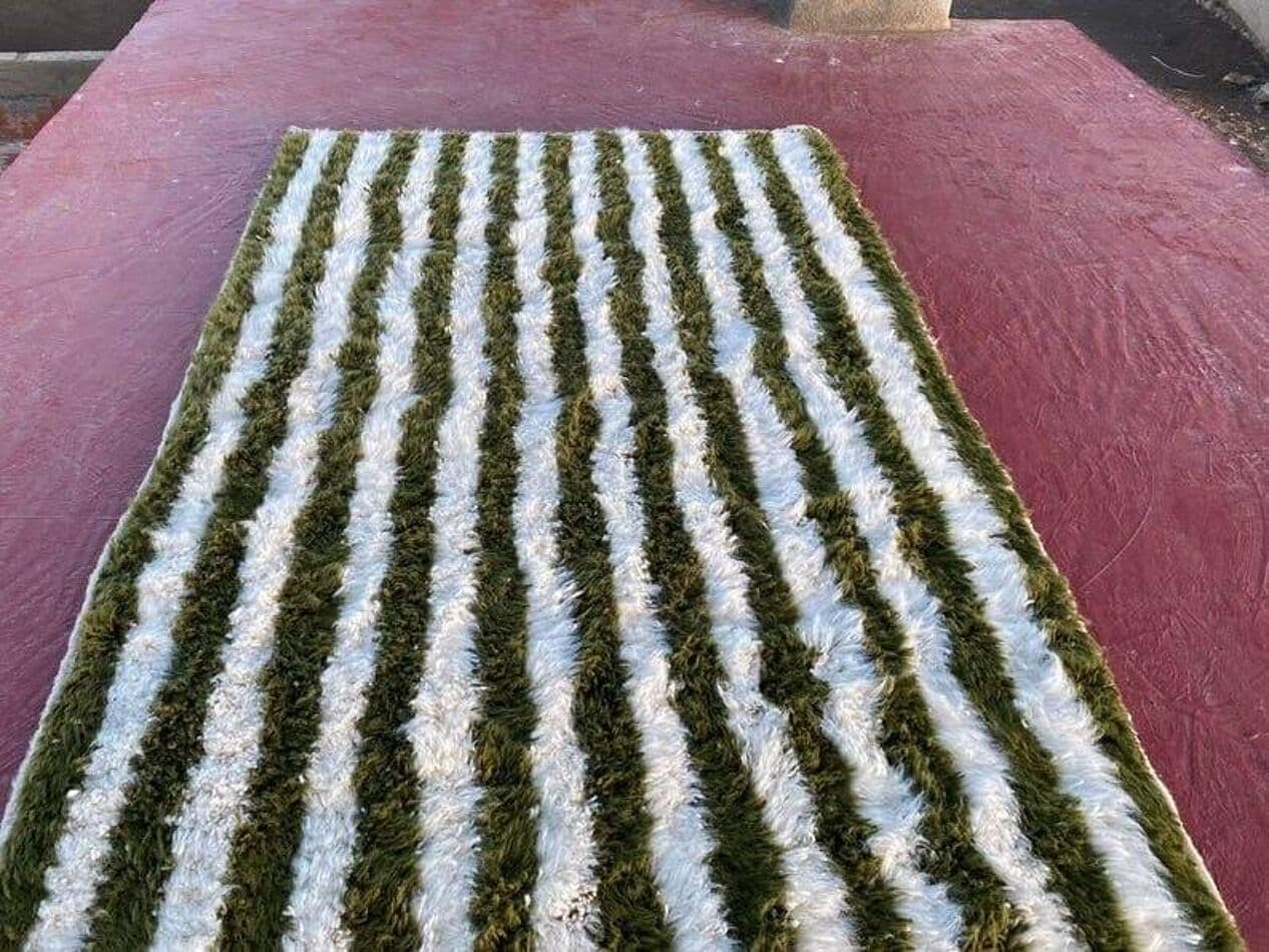 Ręcznie tkany dywan 140x260 cm, wełna, zielony, biały, Maroko - 206536