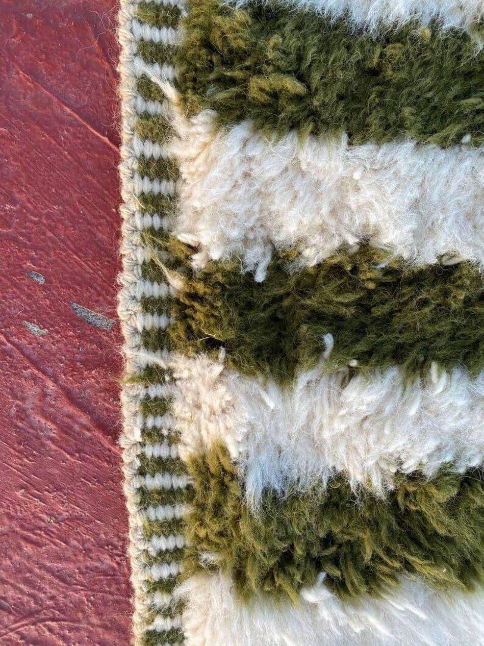 Ręcznie tkany dywan 140x260 cm, wełna, zielony, biały, Maroko - 206540