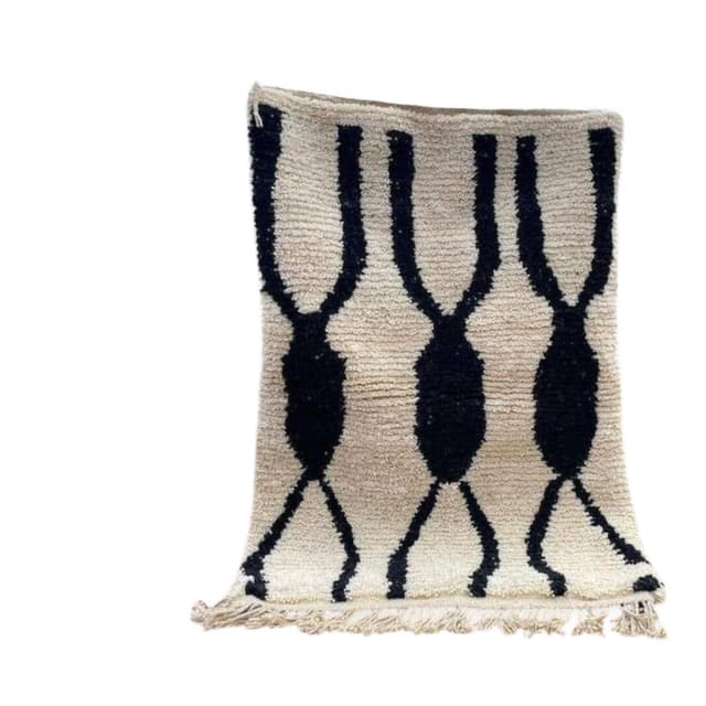 Ręcznie tkany dywan 100x200 cm, wełna, biały, czarny, Maroko - WYMIARY