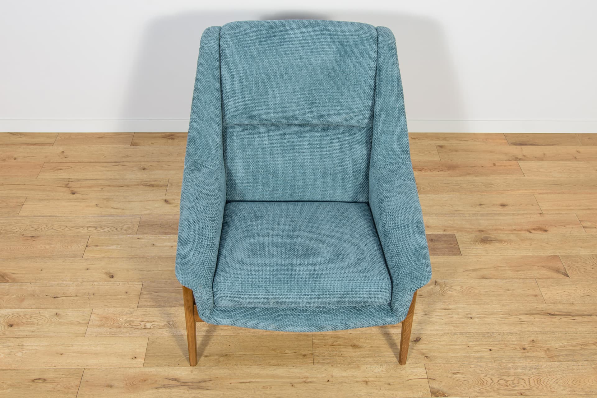 Armchair, blue fabric, beech, by F. Ohlsson, Dux, Sweden, 1960s. - 206194