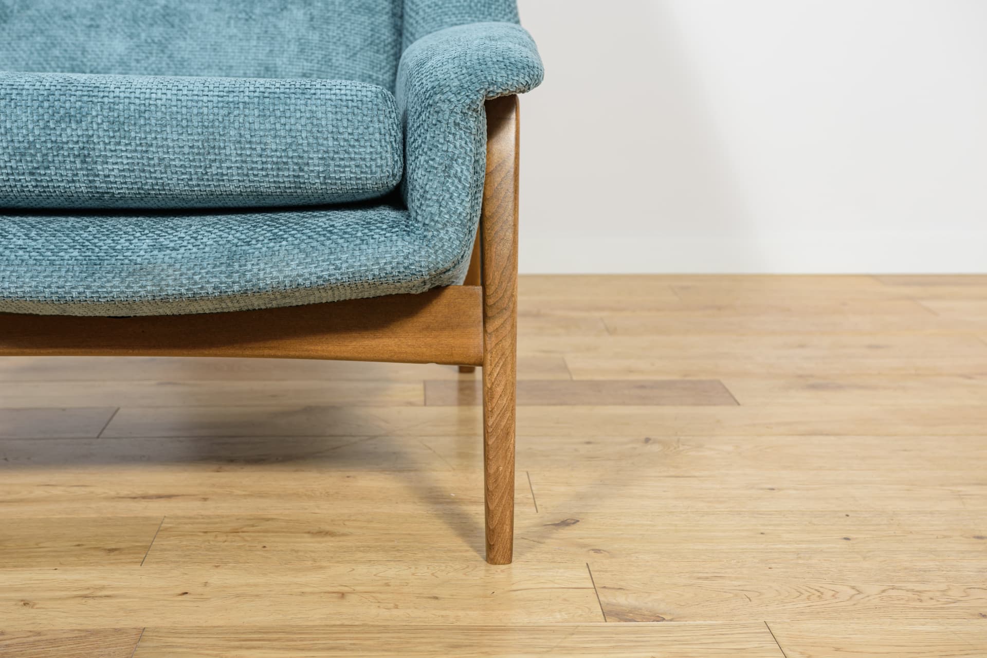 Armchair, blue fabric, beech, by F. Ohlsson, Dux, Sweden, 1960s. - 206199