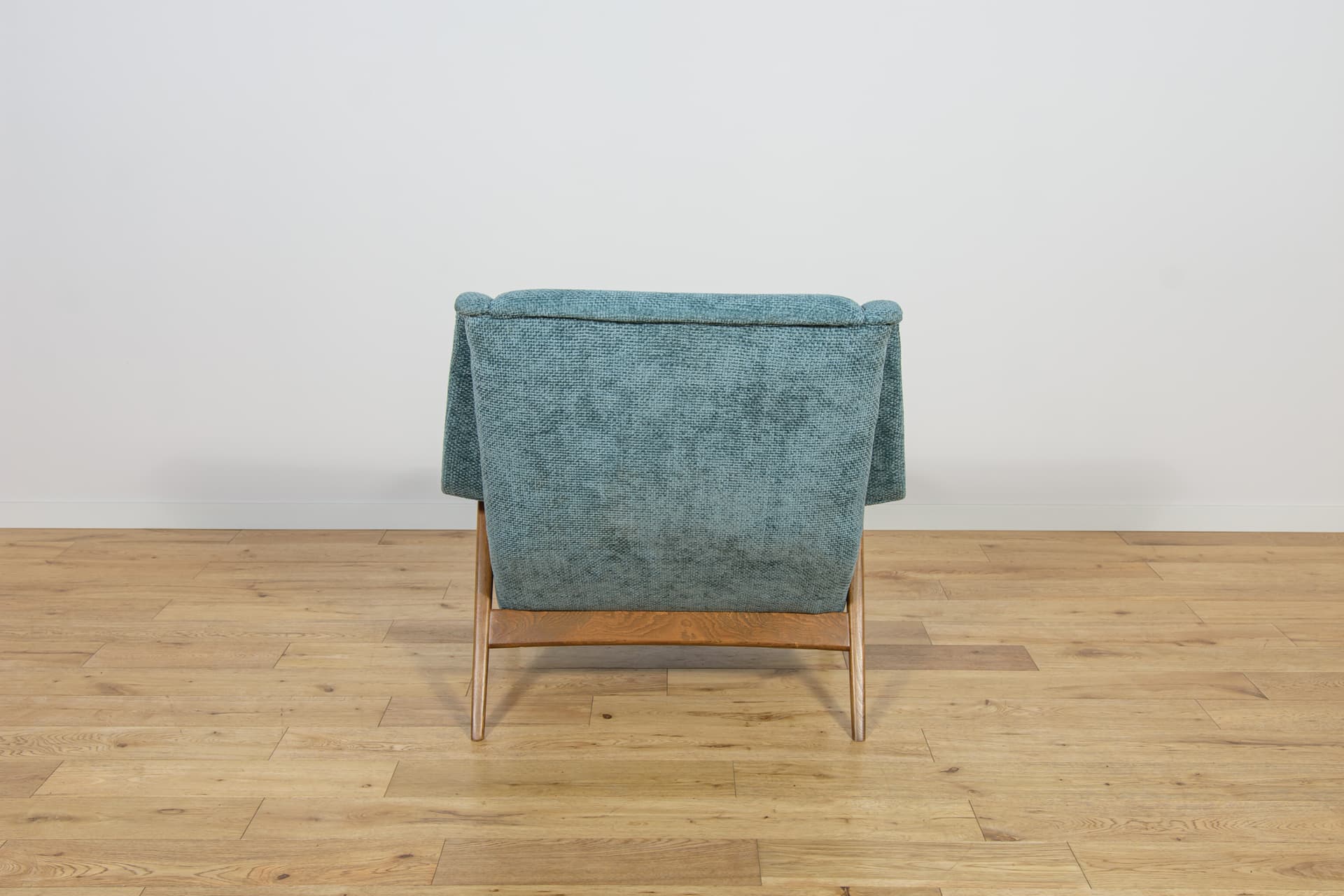 Armchair, blue fabric, beech, by F. Ohlsson, Dux, Sweden, 1960s. - 206196