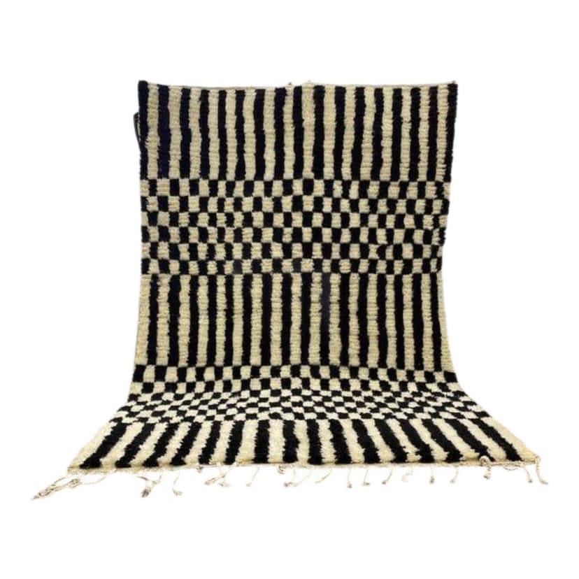 Ręcznie tkany dywan 200x300 cm, wełna, biały, czarny, Maroko