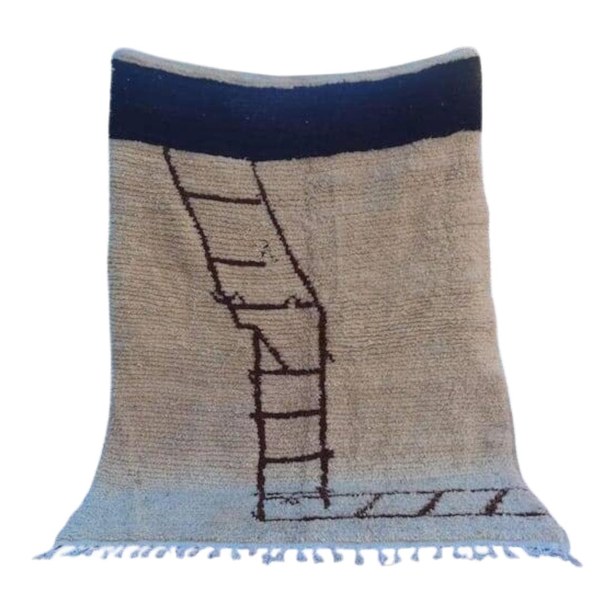 Ręcznie tkany dywan 200x300 cm, wełna, beżowy, granatowy, czarny, jasnoniebieski, Maroko