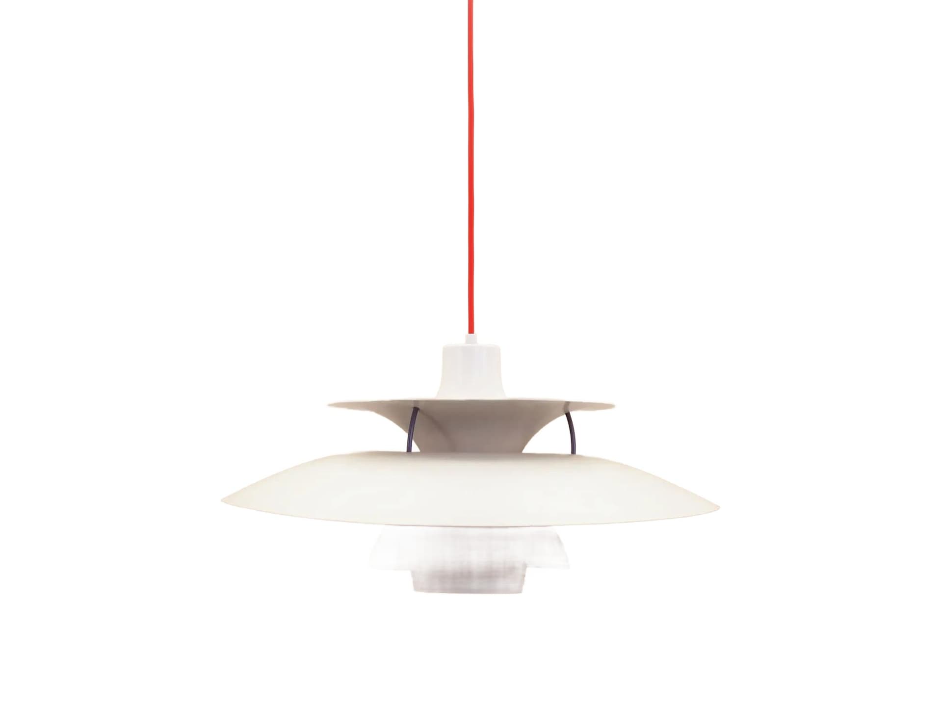 Lampa wisząca PH 5, metal biały multikolor, proj. P. Henningsen, dla Louis Poulsen, Dania, lata 70.