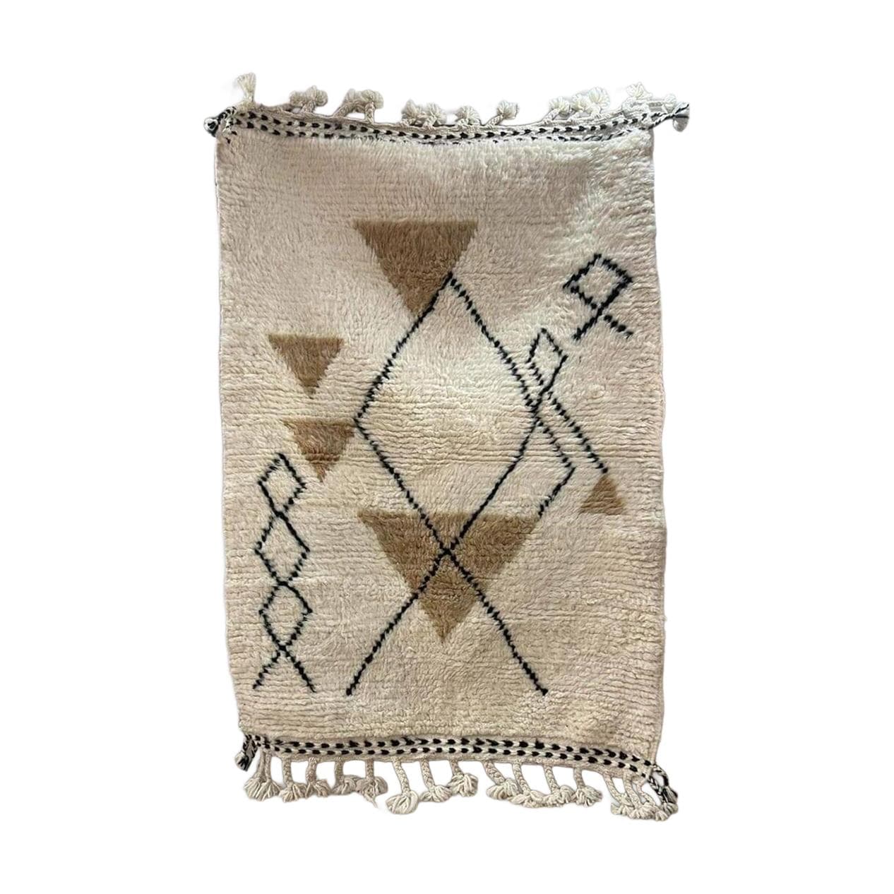 Handwoven rug 100x200 cm, wool, ivory, beige, black, Morocco