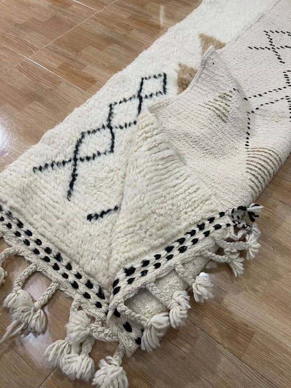 Handwoven rug 100x200 cm, wool, ivory, beige, black, Morocco - 207333