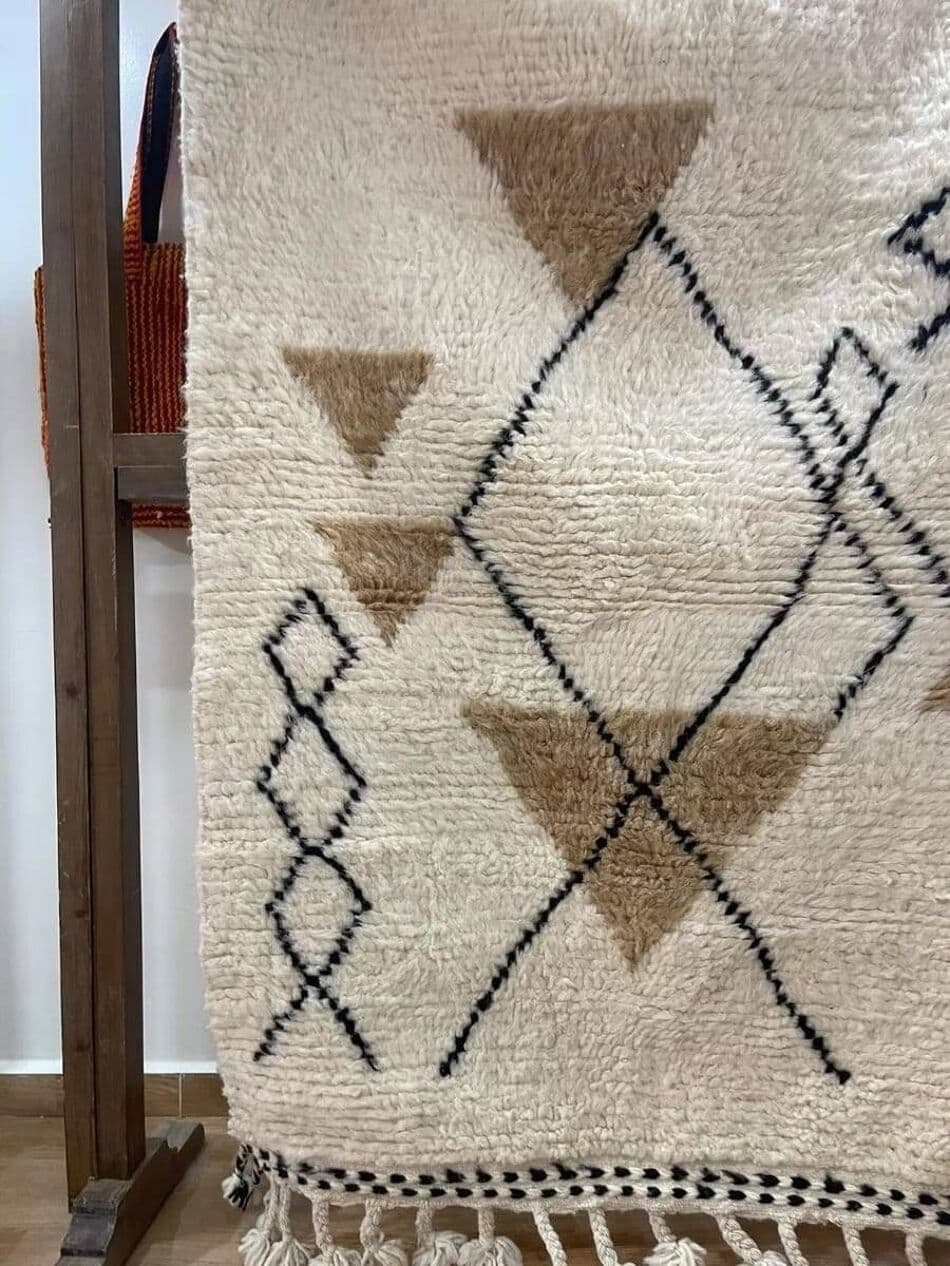 Handwoven rug 100x200 cm, wool, ivory, beige, black, Morocco - 207335
