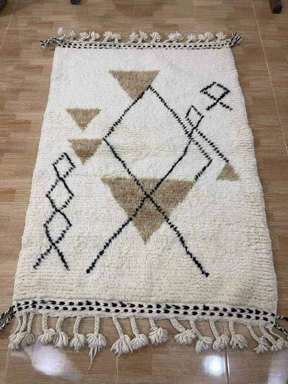 Handwoven rug 100x200 cm, wool, ivory, beige, black, Morocco - 207332