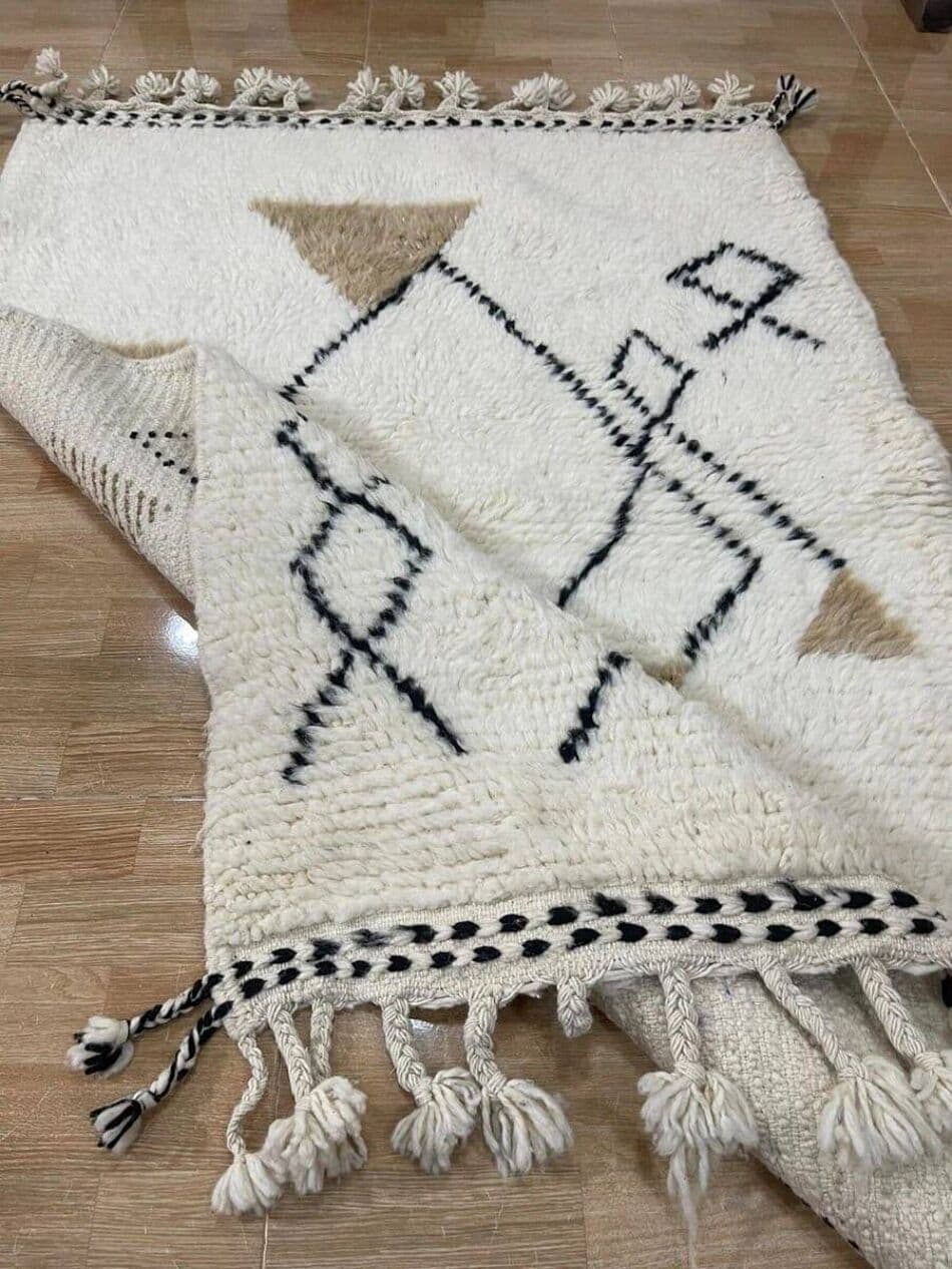 Handwoven rug 100x200 cm, wool, ivory, beige, black, Morocco - 207334