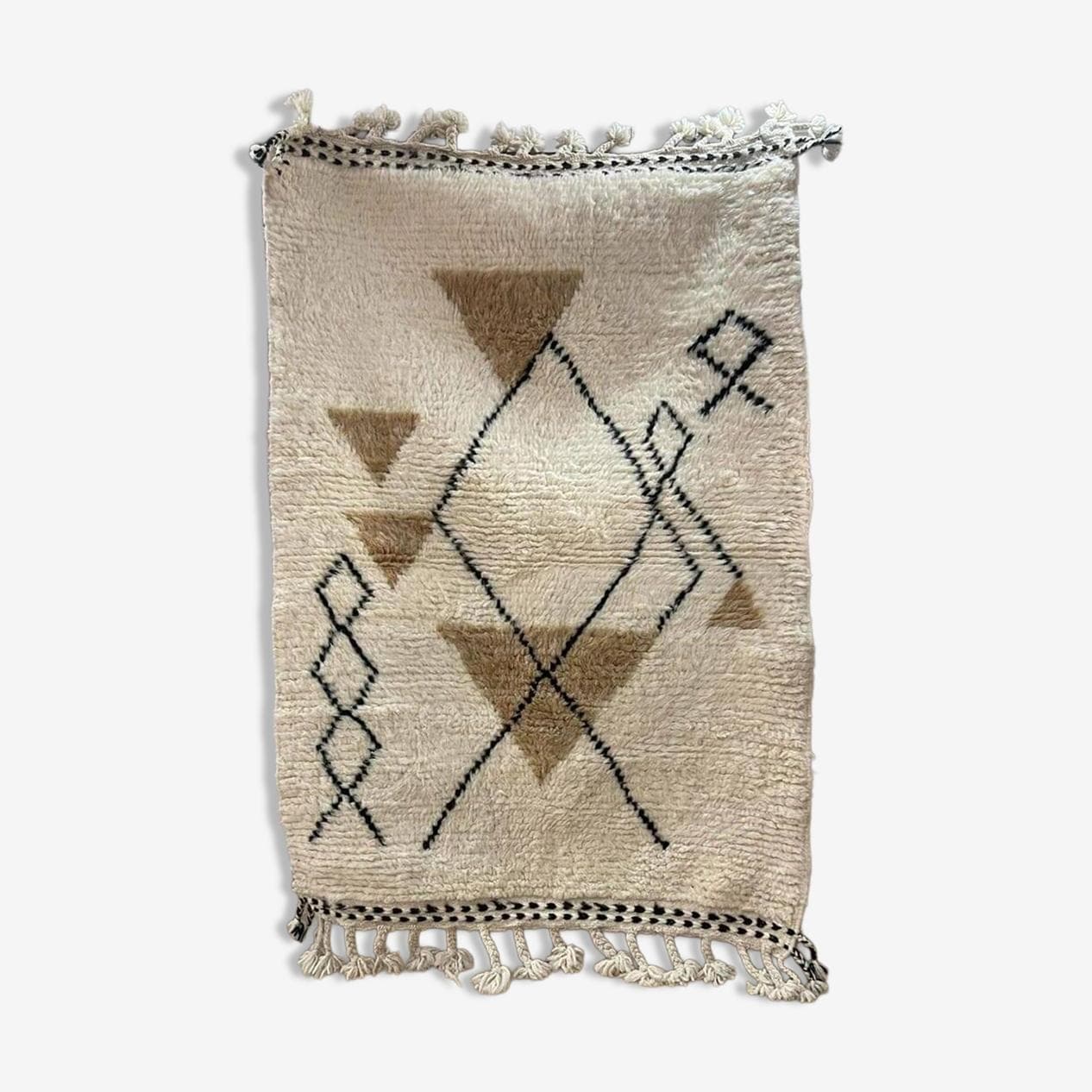 Handwoven rug 100x200 cm, wool, ivory, beige, black, Morocco - 207330