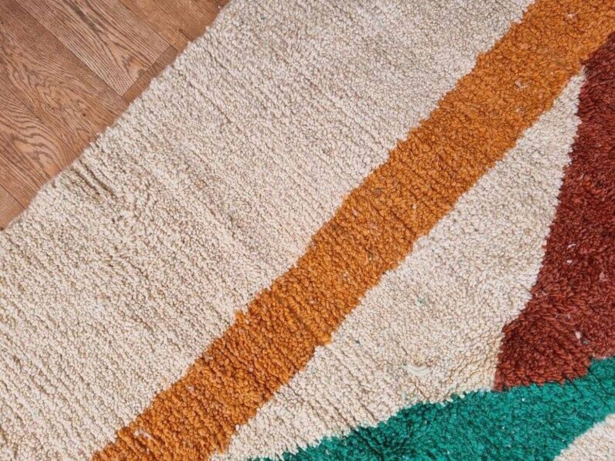 Handwoven rug 200x300 cm, wool, beige, green, brown, grey, orange, Morocco - 207272