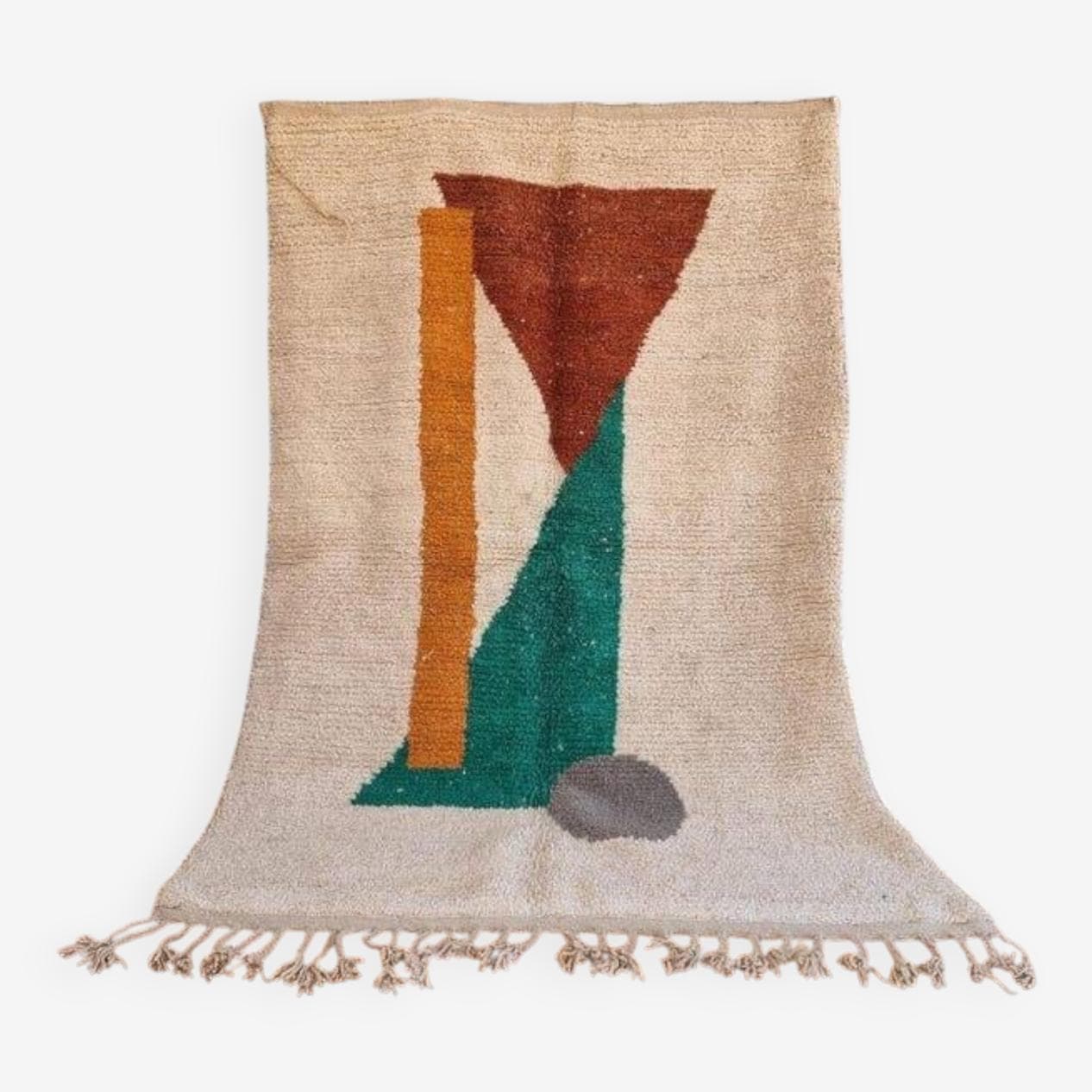 Handwoven rug 200x300 cm, wool, beige, green, brown, grey, orange, Morocco - 207269