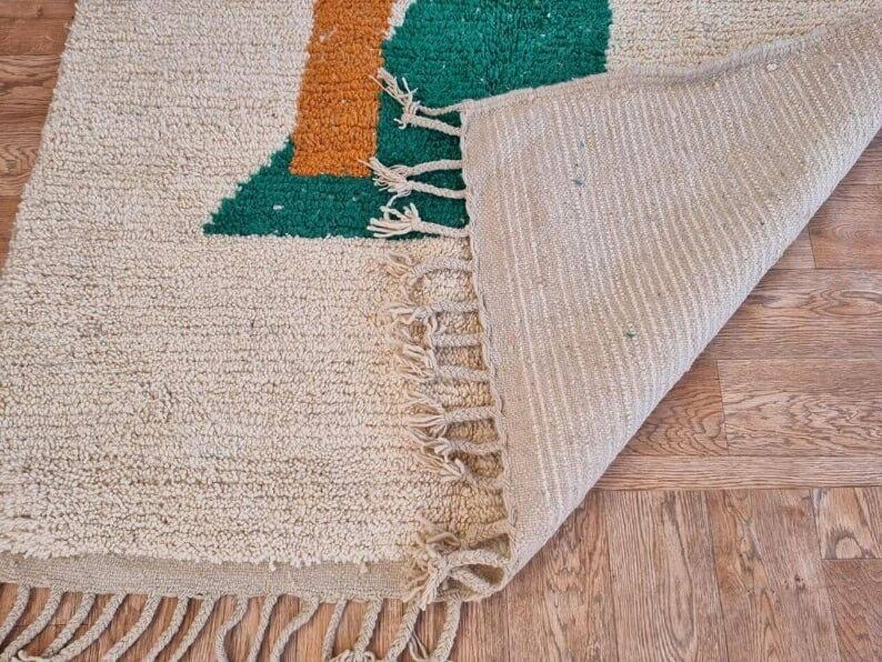 Handwoven rug 200x300 cm, wool, beige, green, brown, grey, orange, Morocco - 207271