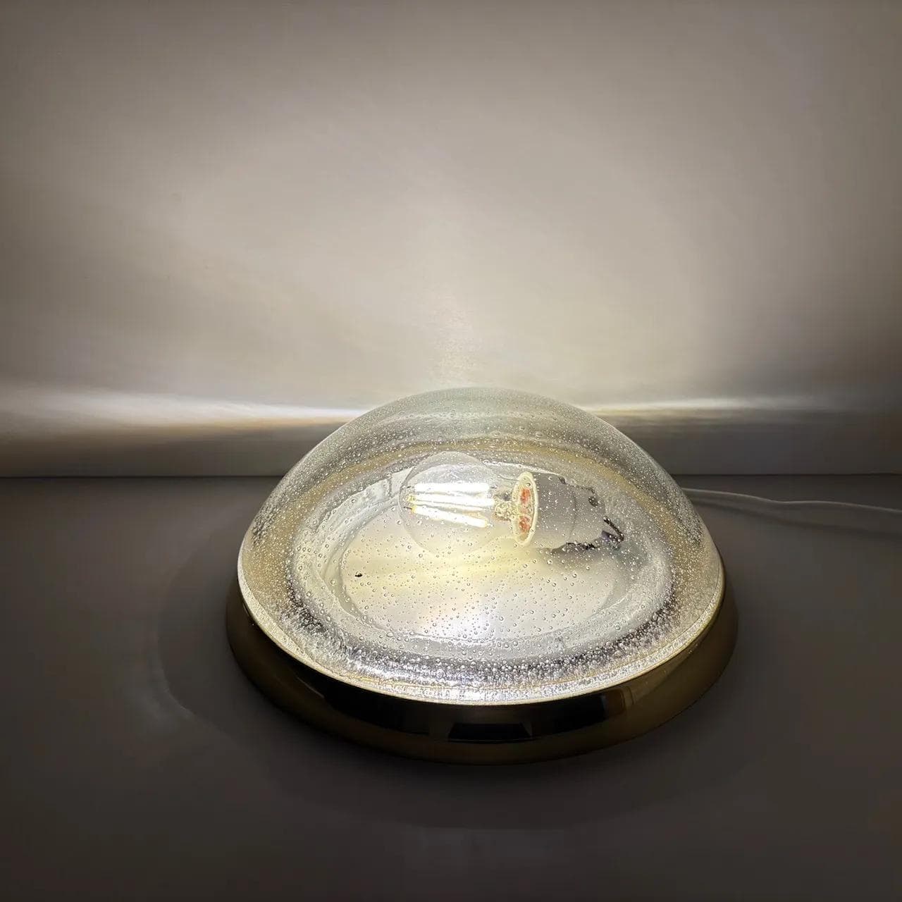 Ceiling Light, clear glass, golden brass, Germany, 1970s. - 15113