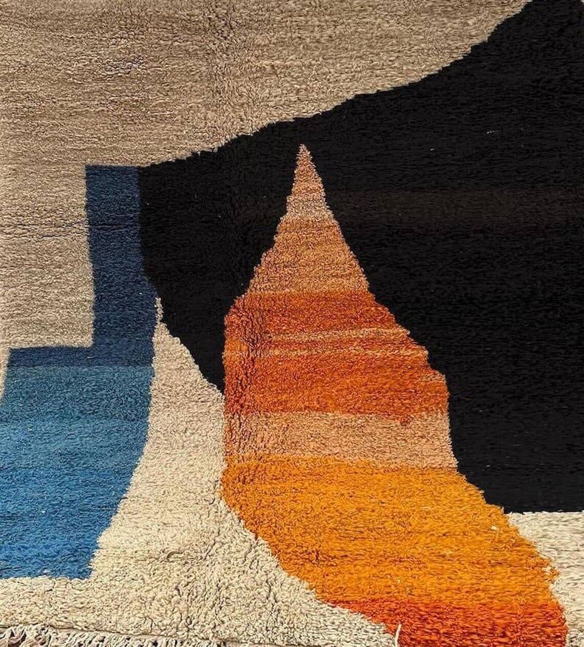 Ręcznie tkany dywan 200x300 cm, wełna, beżowy, czarny, pomarańczowy, niebieski, Maroko - 208228