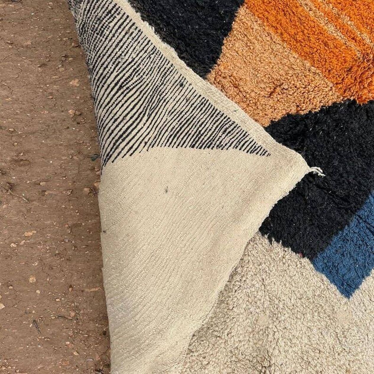 Ręcznie tkany dywan 200x300 cm, wełna, beżowy, czarny, pomarańczowy, niebieski, Maroko - 208229