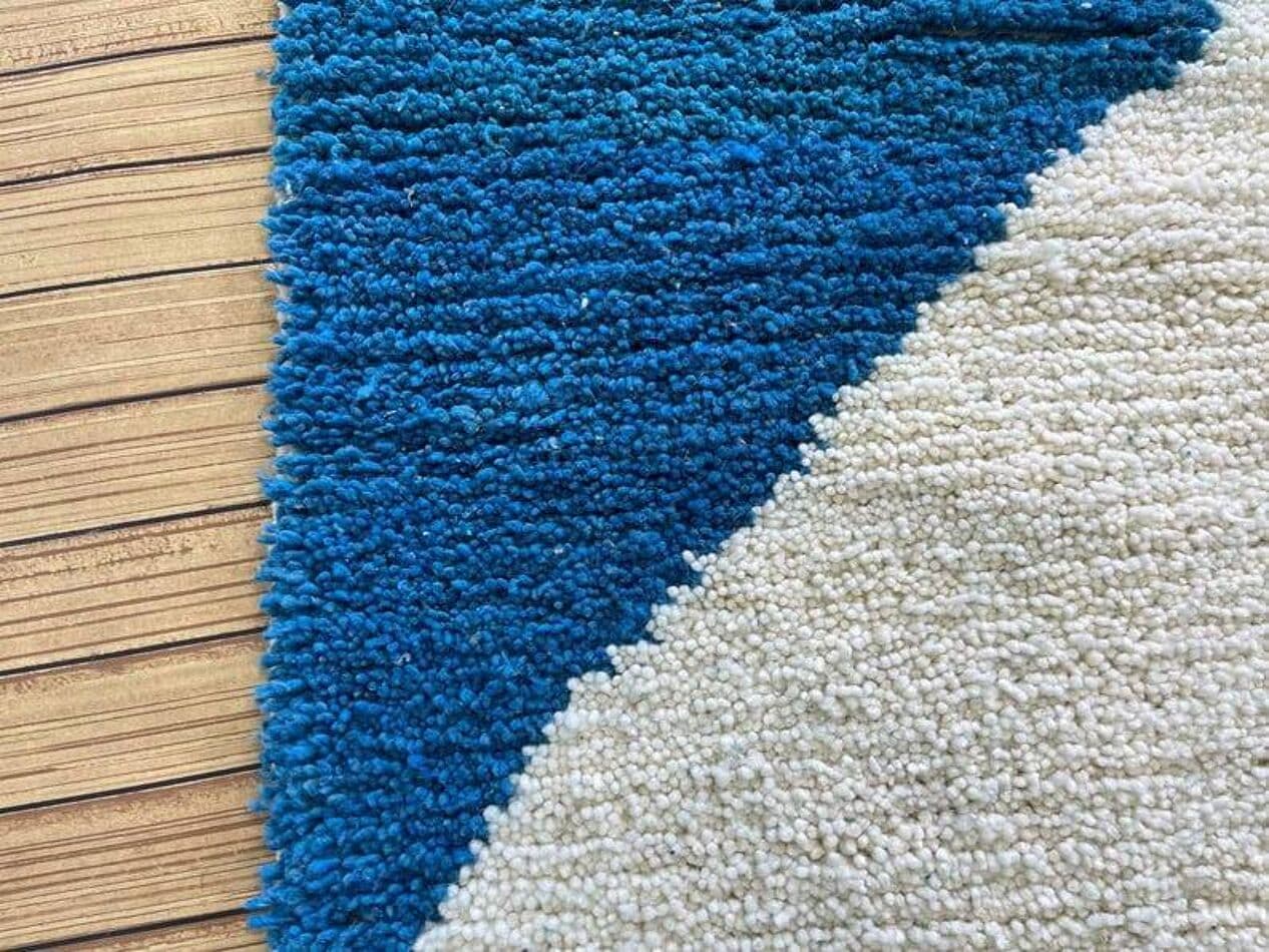 Ręcznie tkany dywan 150x250 cm, wełna, niebieski, pomarańczowy, kość słoniowa, czarny, Maroko - 208120