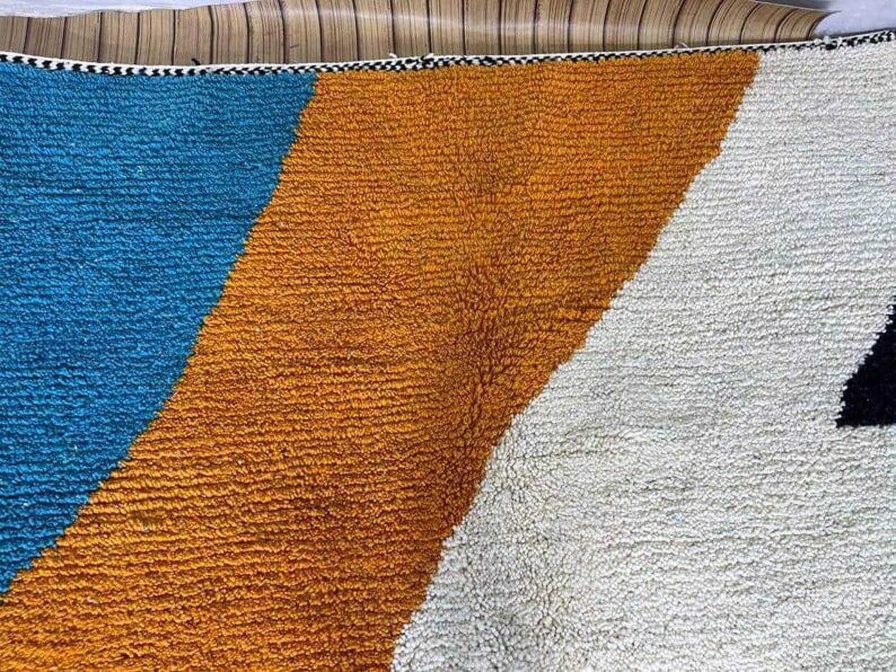 Ręcznie tkany dywan 150x250 cm, wełna, niebieski, pomarańczowy, kość słoniowa, czarny, Maroko - 208124