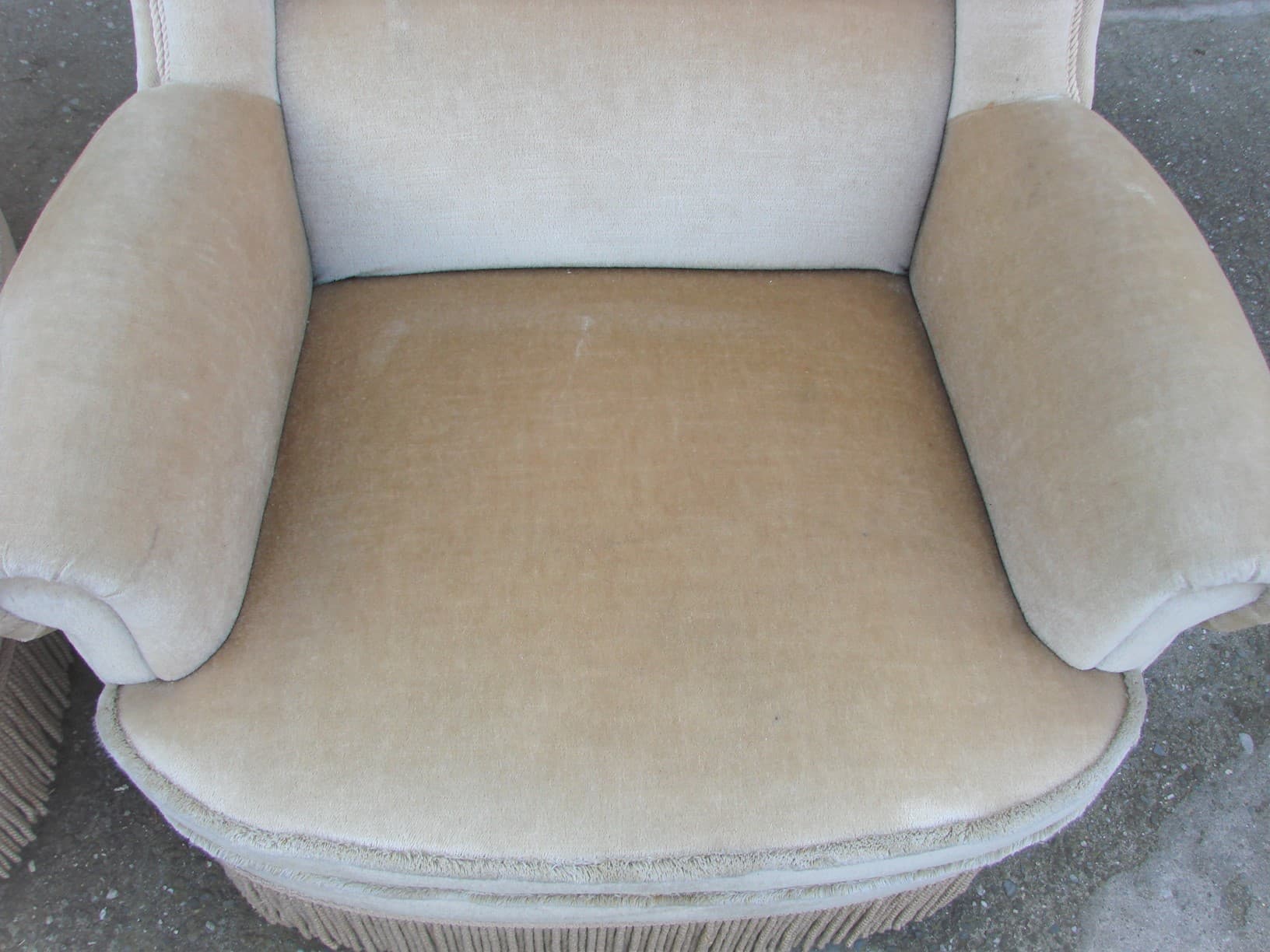 Pair of wingback armchairs, beige velvet, 1970s - 207418