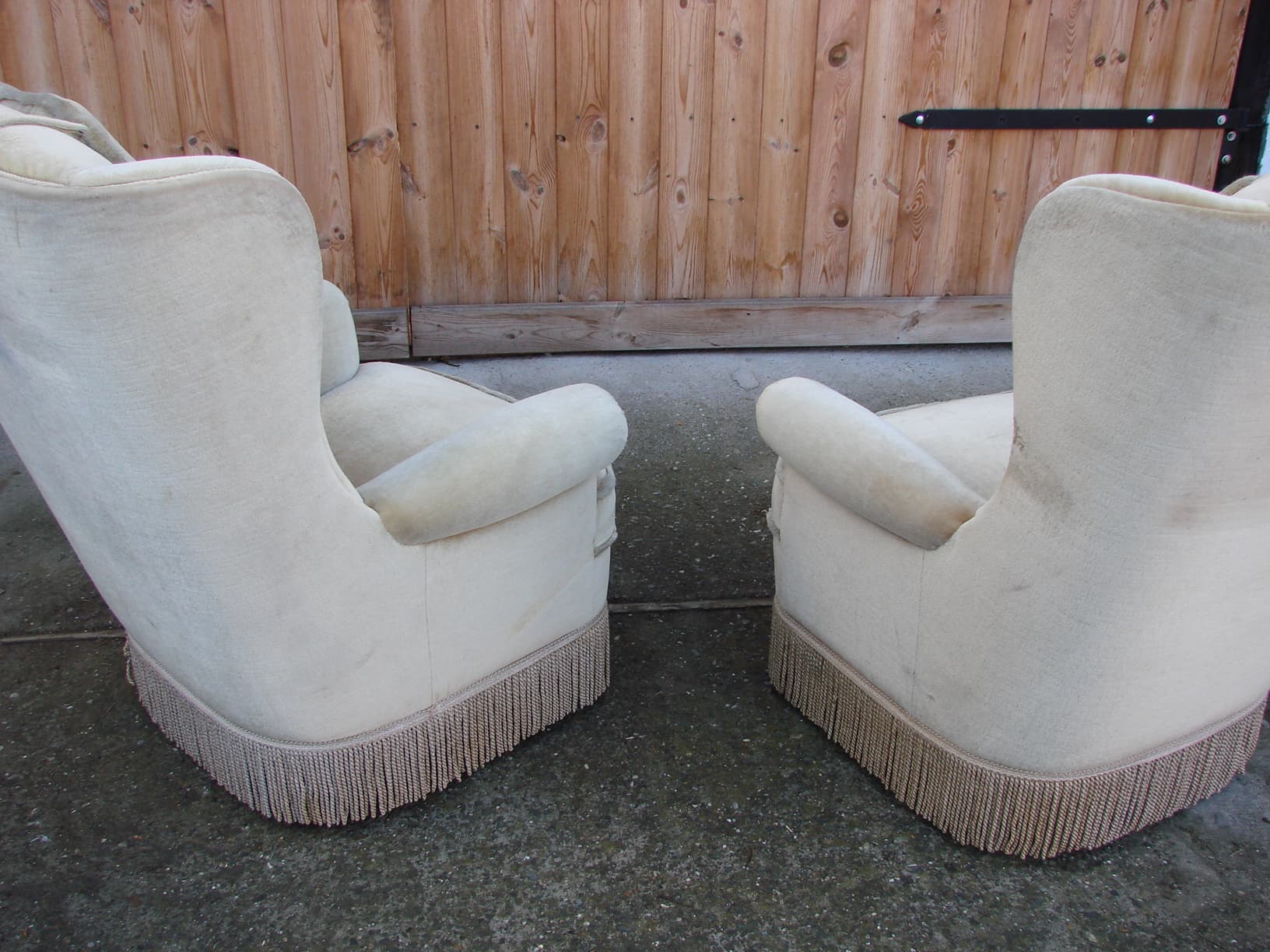 Pair of wingback armchairs, beige velvet, 1970s - 207410