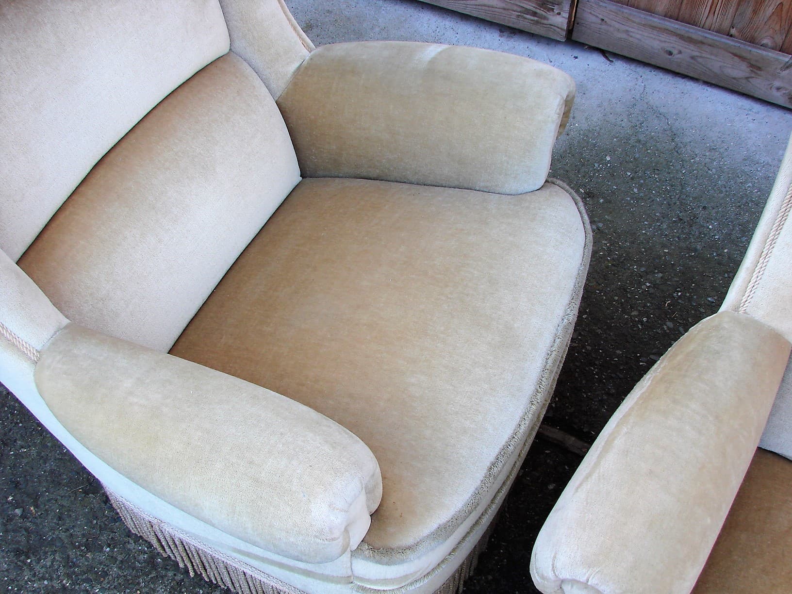 Pair of wingback armchairs, beige velvet, 1970s - 207419