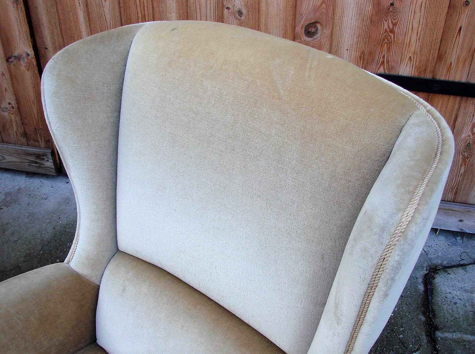 Pair of wingback armchairs, beige velvet, 1970s - 207420