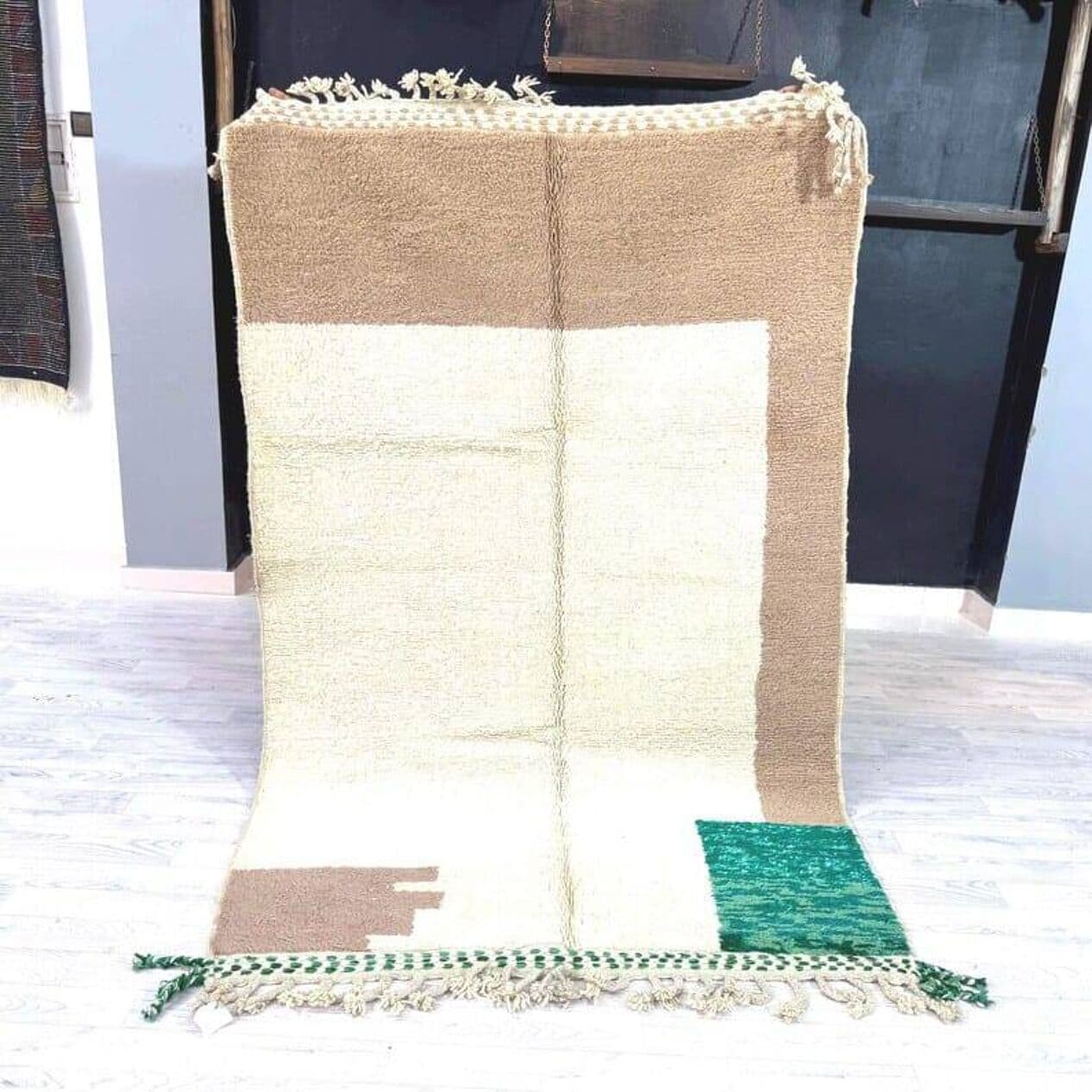 Handwoven rug 150x250 cm, wool, beige, green, Morocco - 208097