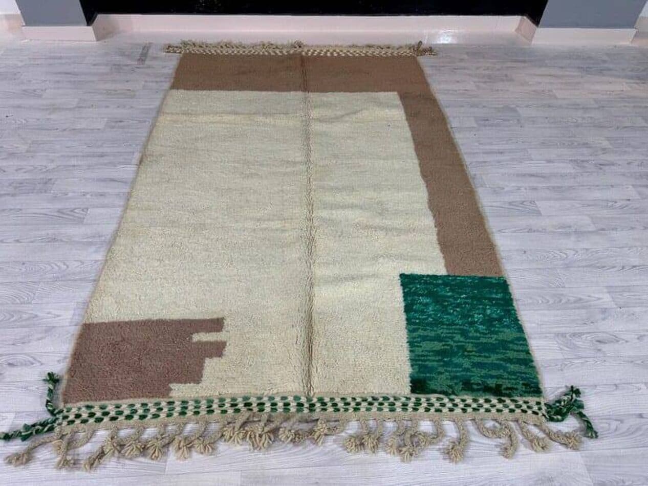Handwoven rug 150x250 cm, wool, beige, green, Morocco - 208094