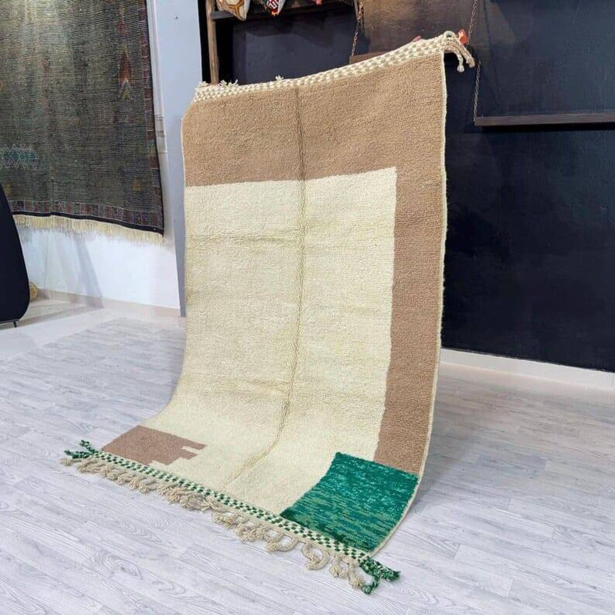 Handwoven rug 150x250 cm, wool, beige, green, Morocco - 208096
