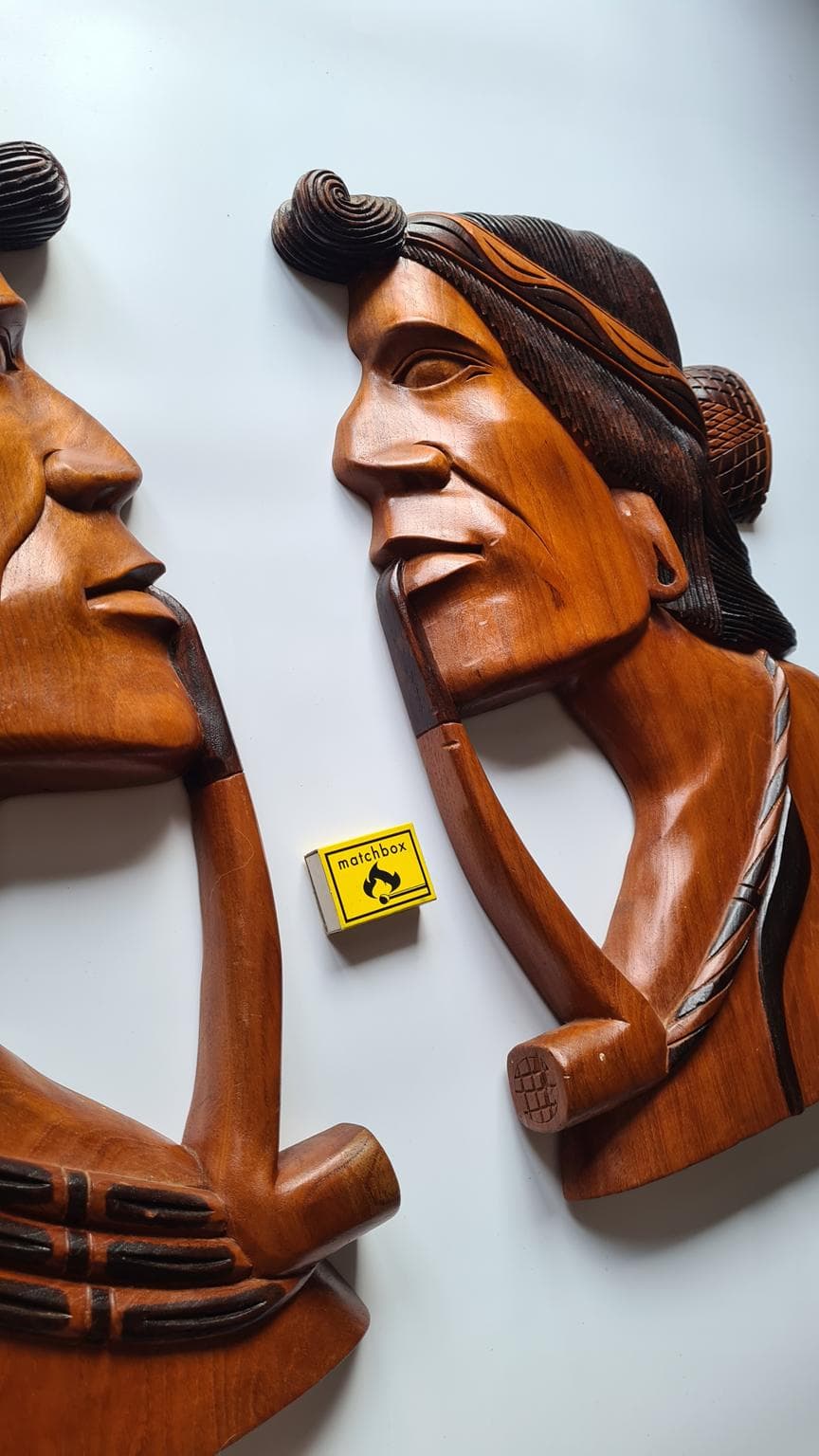 Duże rzeźby ścienne z lat 70. XX wieku, zestaw 2 sztuk., zestaw 2 sztuk - 207479