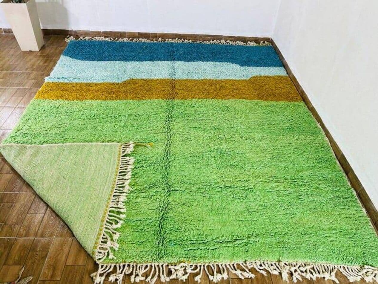 Handwoven rug 150x250 cm, wool, green, blue, brown, Morocco - 207911