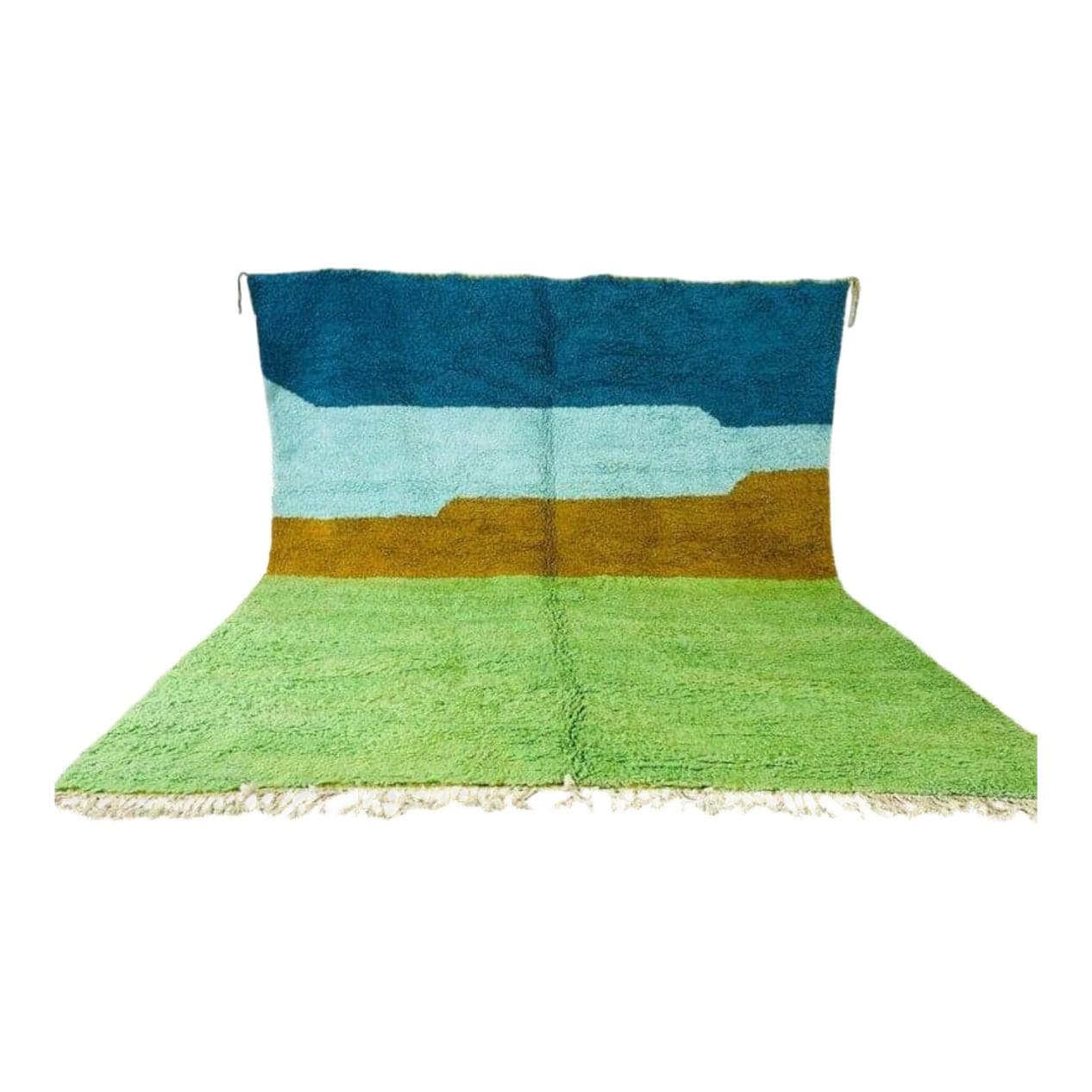 Handwoven rug 150x250 cm, wool, green, blue, brown, Morocco