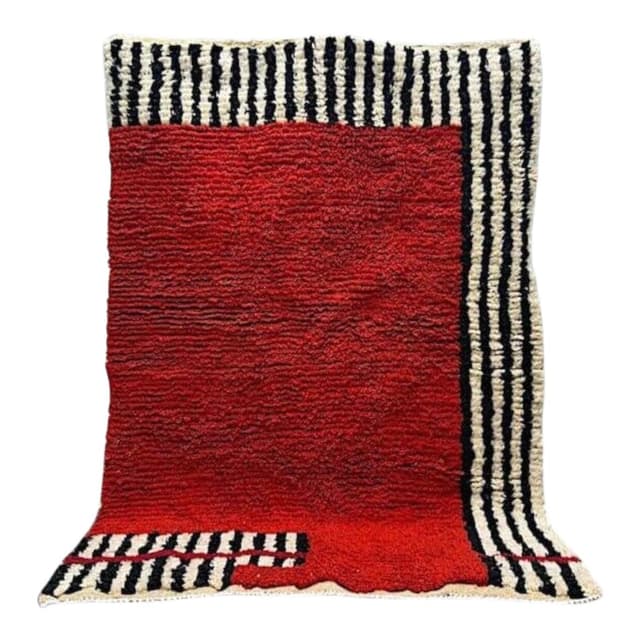 Ręcznie tkany dywan 200x100 cm, wełna, czerwony, czarny, kość słoniowa, Maroko - WYMIARY
